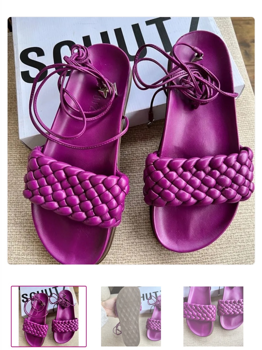 Schutz EMILEE tressê tie-up leather slide sandals in purple size 9/9.5